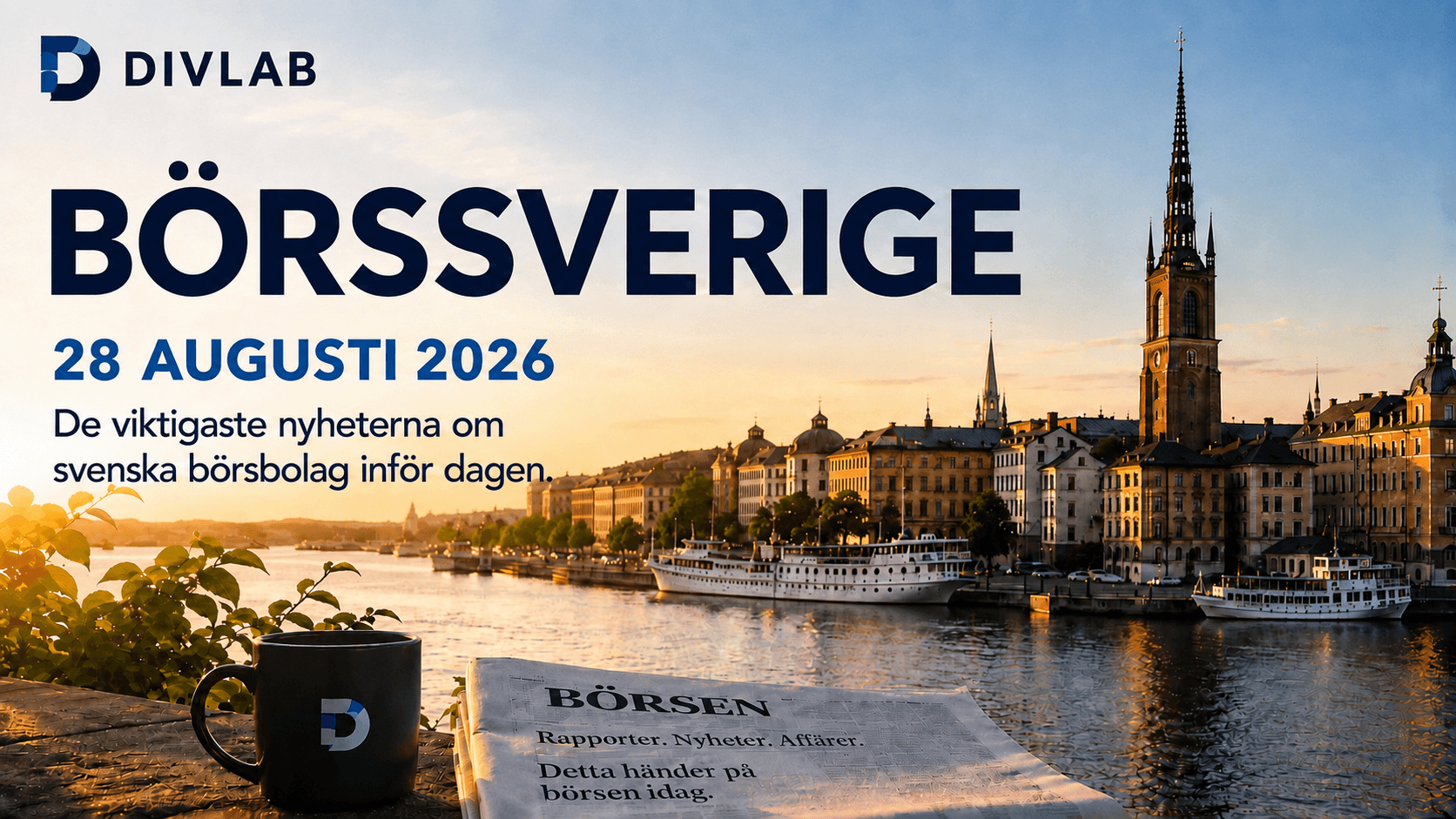 BörsSverige 28 augusti 2026 med Stockholm i morgonljus inför fredagens handel på Stockholmsbörsen.