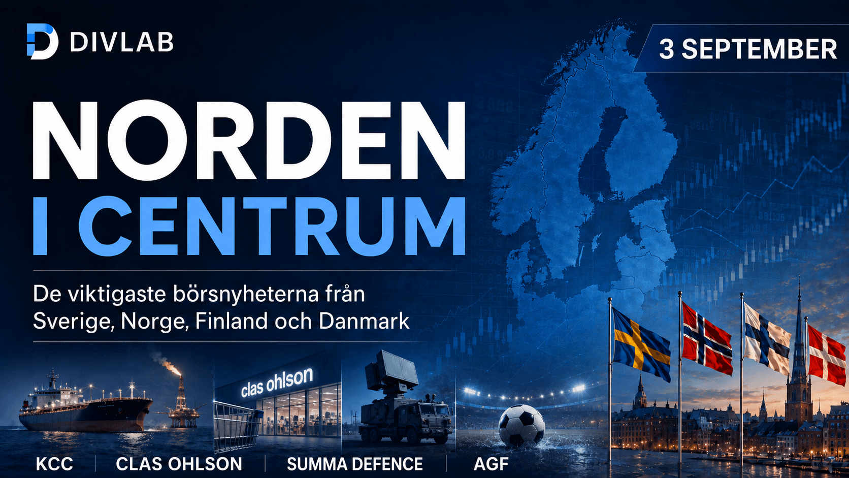 Norden i centrum 3 september 2026 med KCC, Clas Ohlson, Summa Defence och AGF i fokus.